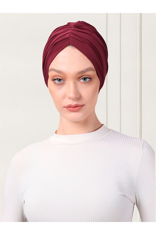 ada sanatsal-Practical Hijab Bonnet with Double Sided Scarf Claret Red 1