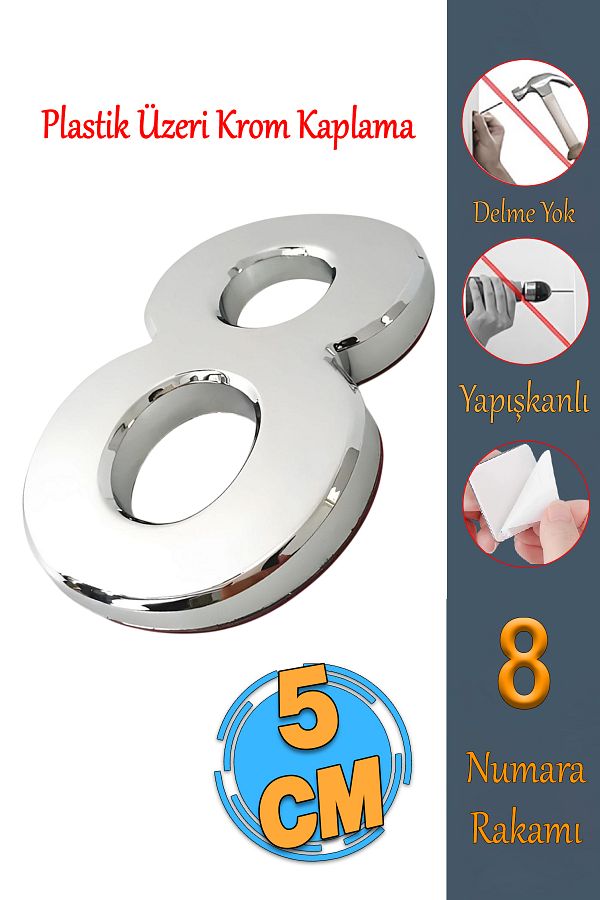 Badem10-أرقام باب 50 مم بلون الكروم - أرقام لاصقة صغيرة الحجم مع 8 أرقام قطعة واحدة 1