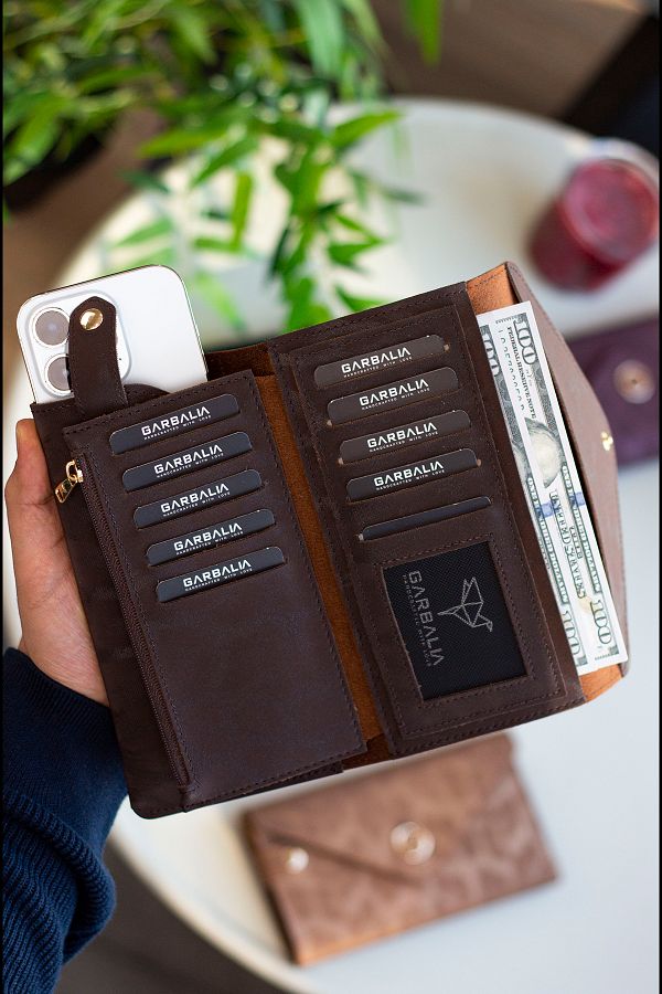 Garbalia-Envelope Envelope Model Leopard Brown Wallet with Phone and Coin Compartment 1