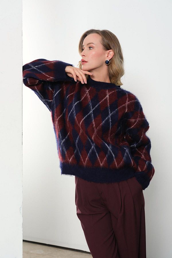 Qutu Butik-2422 Baklava Pattern Triko Sweater 1