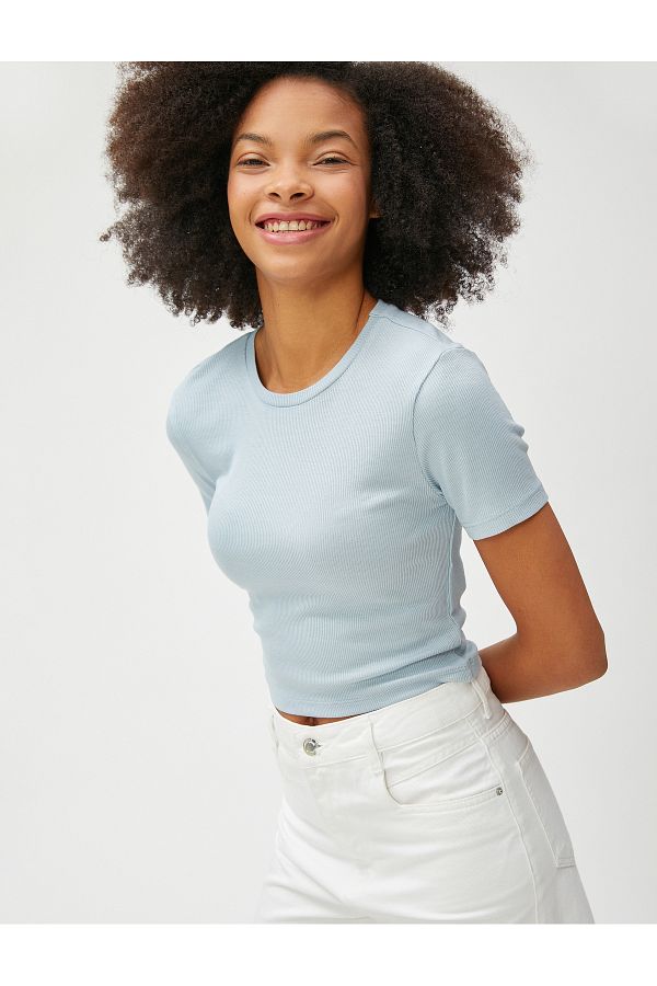 Koton-Tricou crop din viscoză, cu mânecă scurtă și decolteu 1