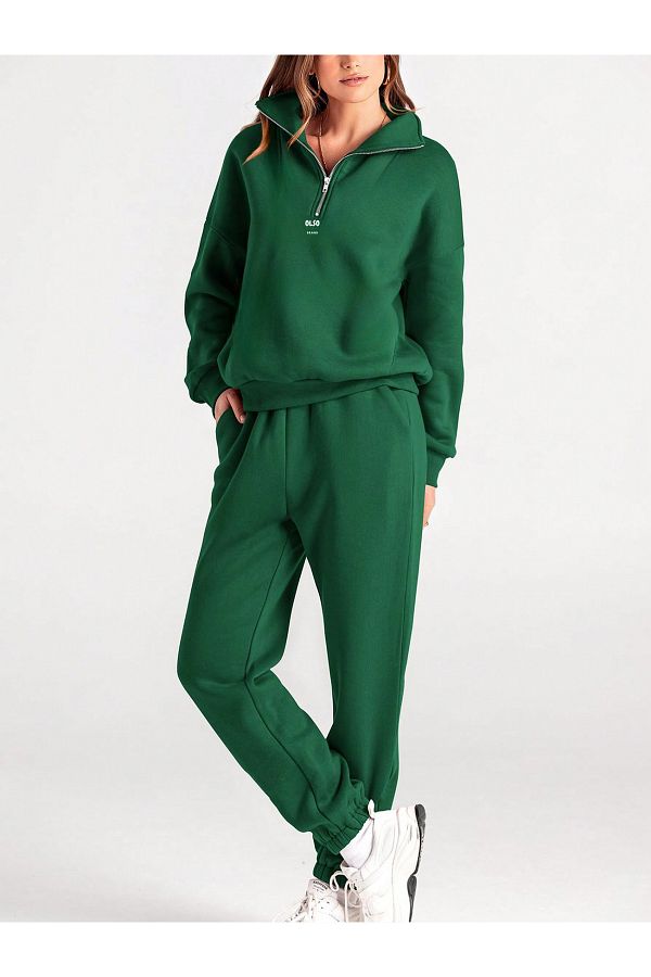MODASHOT-Set trening verde pentru femei OLSO imprimat - Guler cu jumătate de fermoar - Elegant și confortabil - Cool&Comford 1