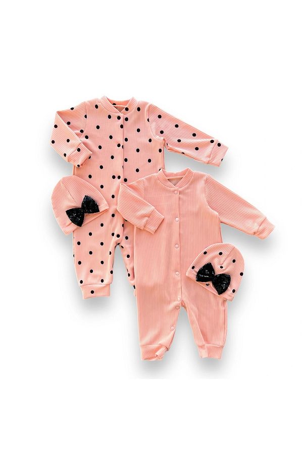 DEFNADA-0-9 Months Sequined Polka Dot and Solid Jumpsuit - 2-Piece Combine Hat for Baby Girl 1