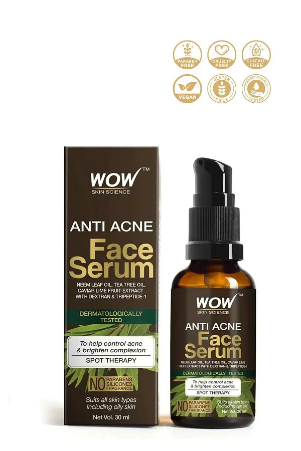WOW Skin Science-Anti-Acne Face Serum-97,8% Natural-Anti-Blemish-aha-neem Leaf Oil, Tea Tree Oil, Caviar 30ml 1