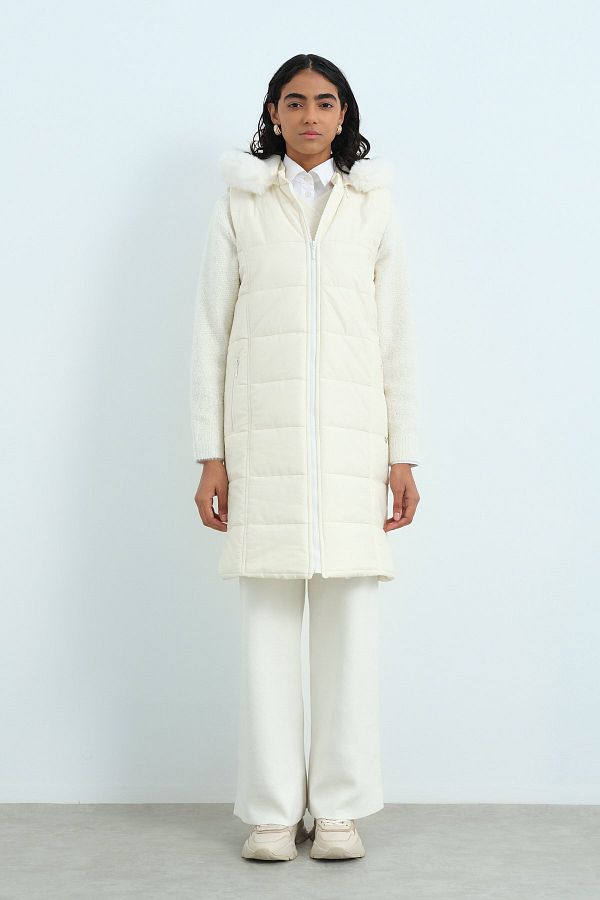 Nihan-Quilted Vest - Ecru Color 1