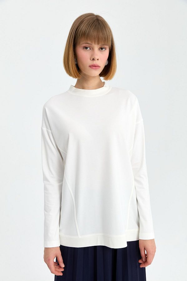 Nihan-Ecru Colored Knitted Basic Blouse 1