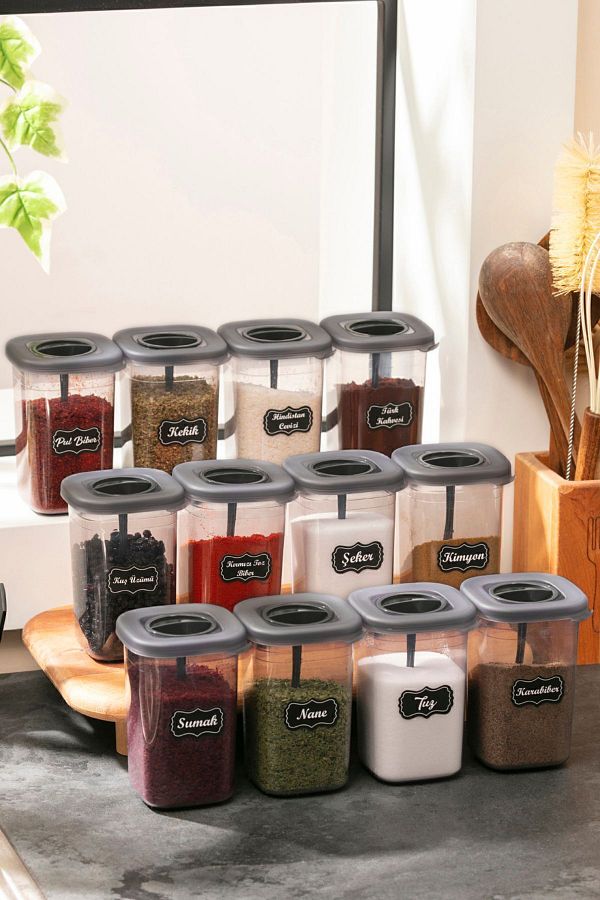 KATE HOME-Set of 12 450ml Labeled and Lockable Self-Spooned Spices - 25 Label Gifts 1