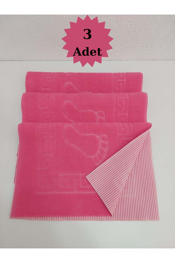 Mef Collection-Bath Mat Non-Slip Base Welsoft Footprint Fuchsia 50x70 Cm 3-Piece 1