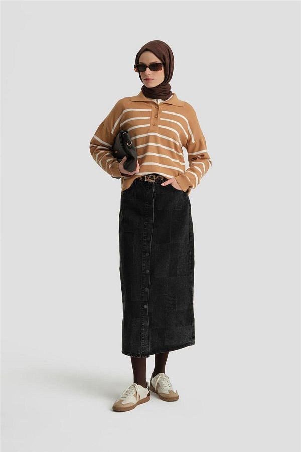 Armine-Camel Striped Knitwear Sweater - 24Kd4208 1
