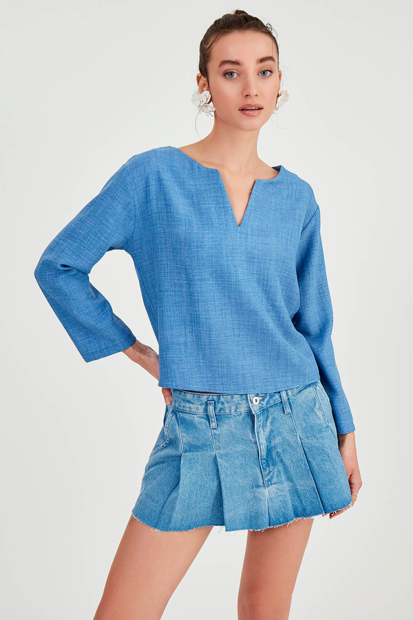 Vitrin Low Shoulder Judge Collar Blouse - Trendyol
