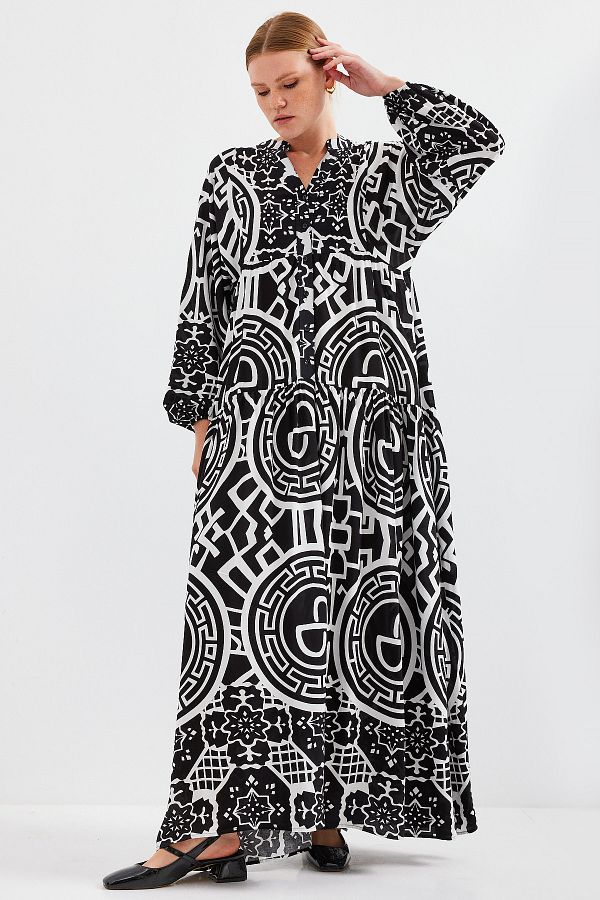 Bigdart-2423 Modell Authentisches gemustertes schwarzes Kleid 1