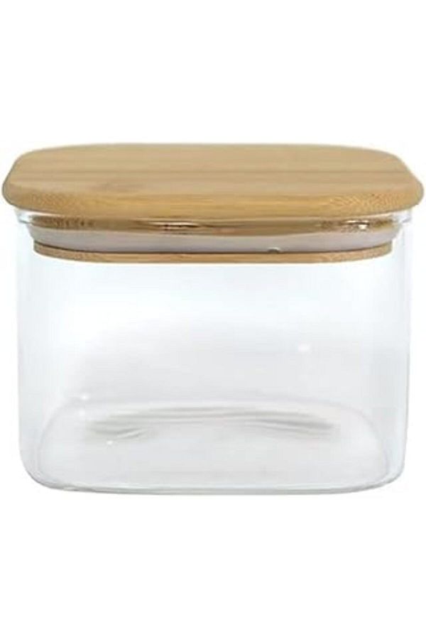 STOREMAX-Renovon 380ml Glass Spice Jar with Bamboo Lids - Airtight Square Borosilicate Spice Containers 1