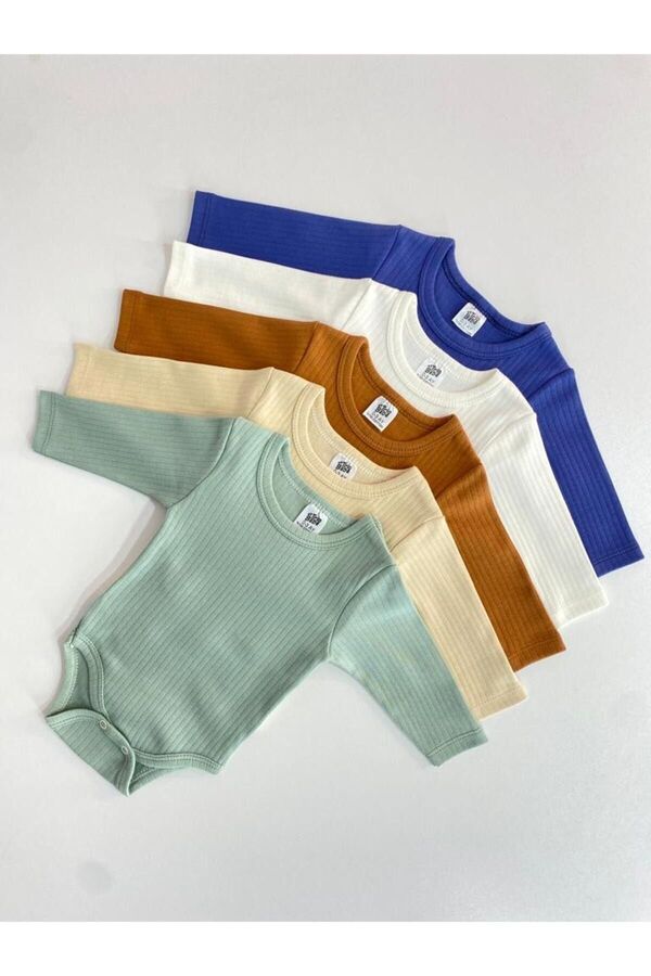 Trio Bebe 5'li %100 Pamuklu Raporlu Uzun Kol Bebek Çıtçıtlı Atlet Zıbın