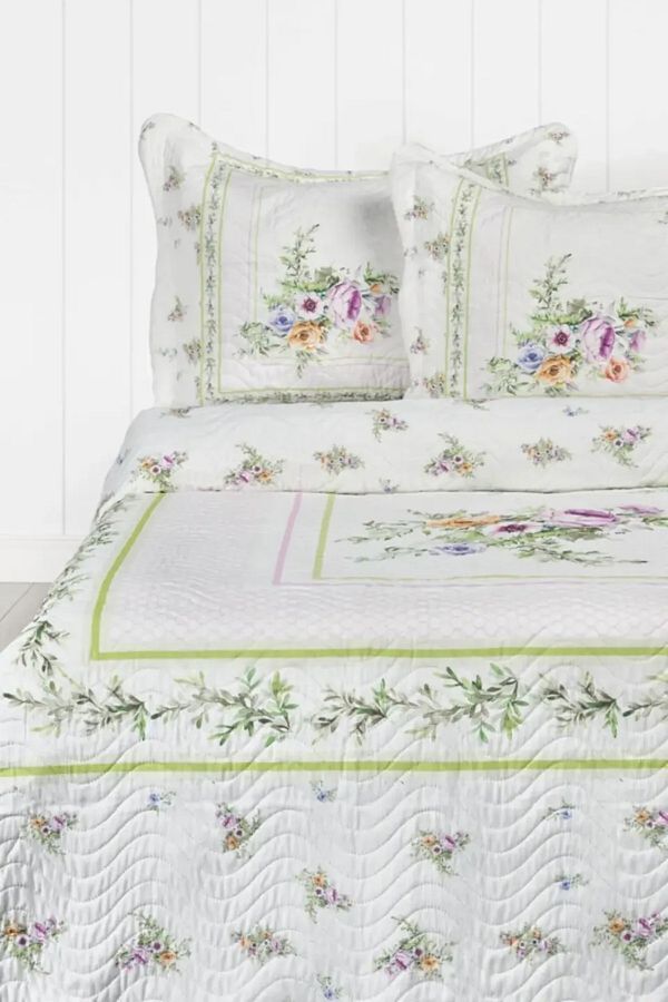 Örtüm-Double Quilted Bedspread Set - Duru - Ecru Green 1