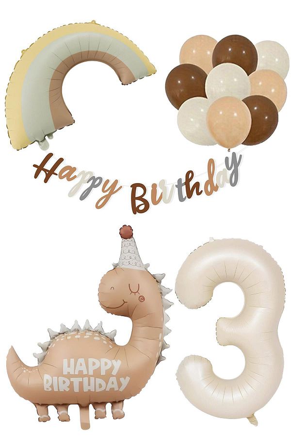 Patladı Gitti-Retro 3 Year Old Dinosaur Concept Birthday Set 1