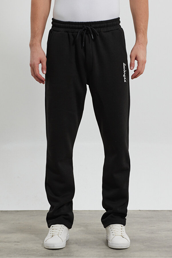 Darkness Erkek Baggy 3 Iplik Şardonlu Baskılı Bol Kesim Düz Paça Siyah Eşofman Altı Rf0495