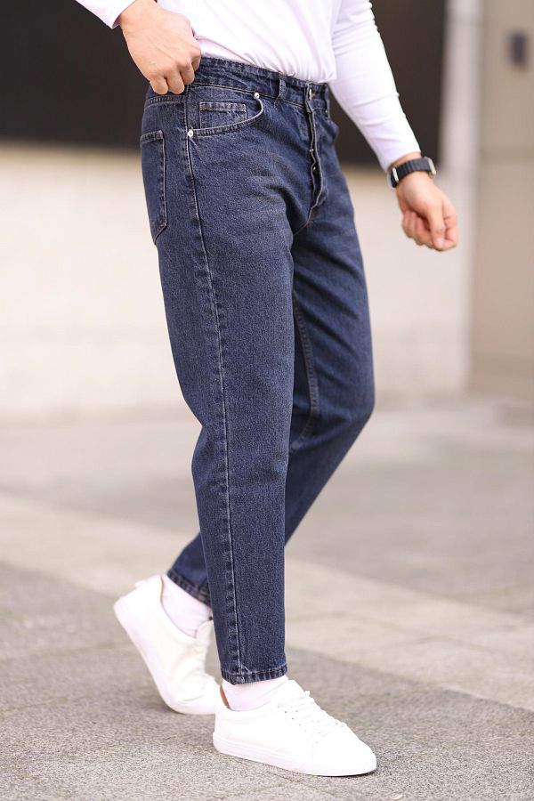 Trendyol Collection-Sötétkék 100% pamut Boyfriend Jeans farmer nadrág TMNAW25JE00020 1