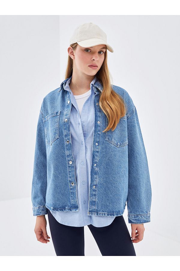 LC Waikiki-Jachetă de cămașă de jeans oversize pentru femei 1