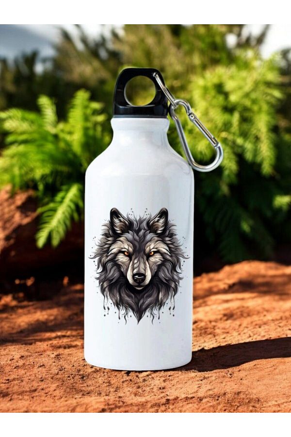 lili hediyelik-Black Wolf Printed Water Bottle 1