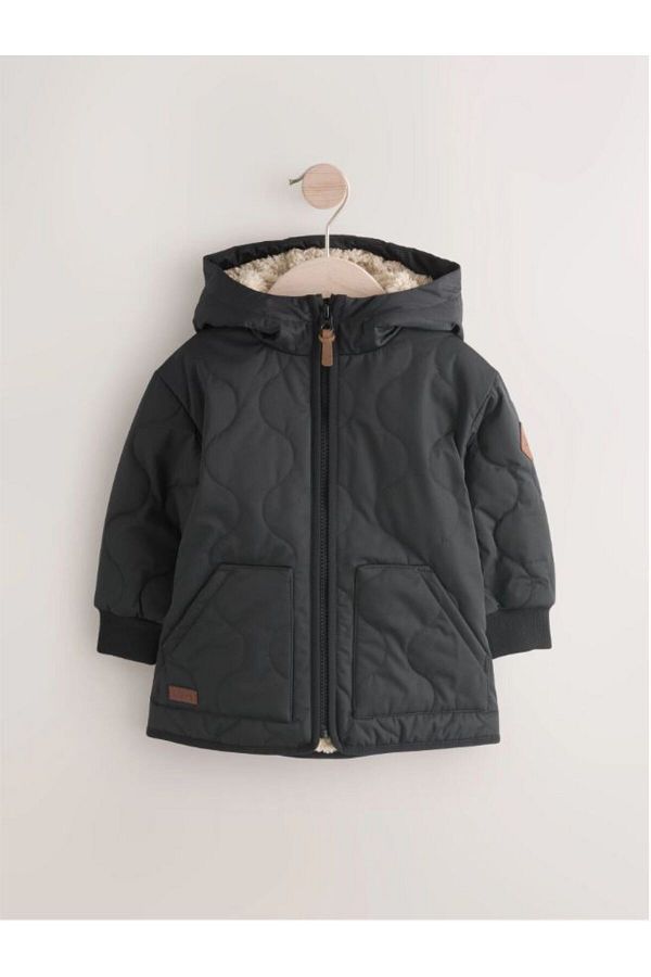 Next-Boy's Coat with Black Fleece Lining and Cap 1