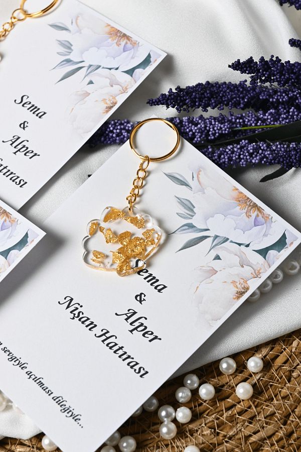 Frisson-Invited Pearl Model Epoxy Keychain, Promise, Engagement, Wedding, Henna, Mevlit Gift 20 Pieces 1