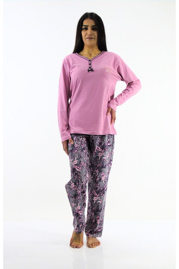 mefa-Floral Patterned Interlock Pajama Set 1