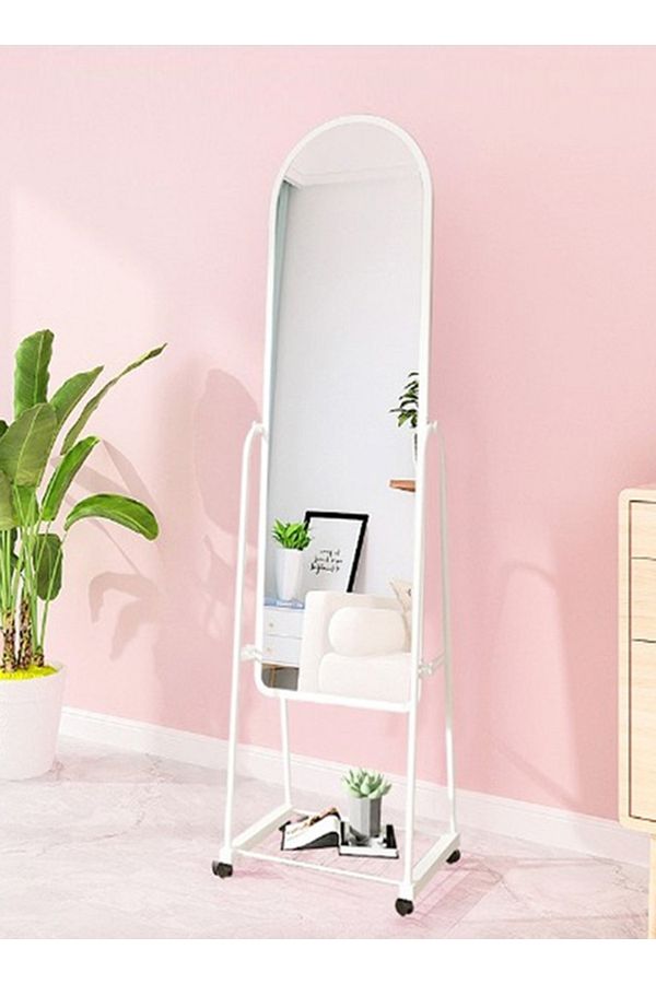 Taimi-Simple And Elegant Mirror With Sturdy Iron Stand - White - 30w X 158h Cm 1