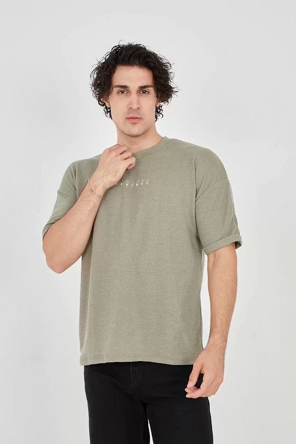 Asgardian-Unisex Fashion Wanilia Jacquard Sleeve T-Shirt - Light Green 1