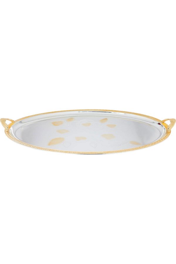 Alsaif Gallery-Serving Tray Steel, Al Seif Gallery, Oval - Silver 1