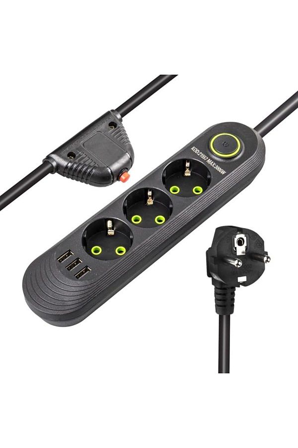 STOREMAX-Megobine Current Protected Group Socket, 3 Socket, 1.5 Meter Cable, 3 USB 3000W, 16 Ampere, Cable 1