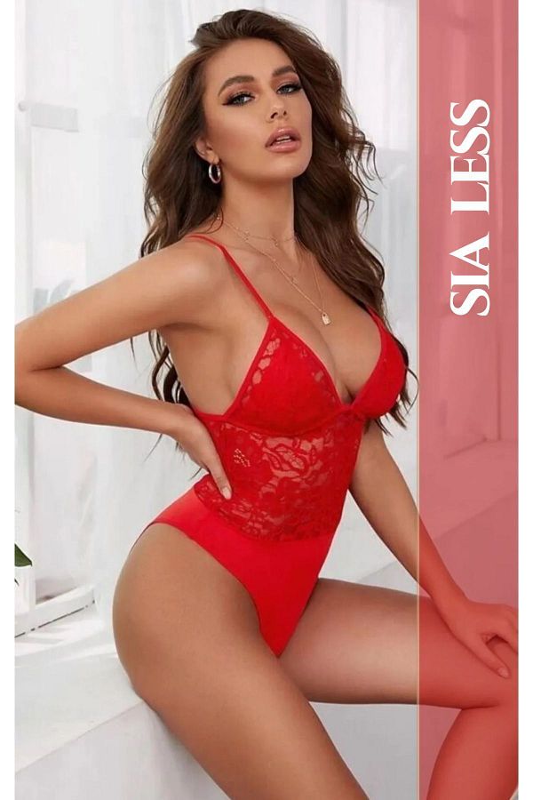 DOSESA-Cămașă de noapte Babydoll din dantelă roșie 1