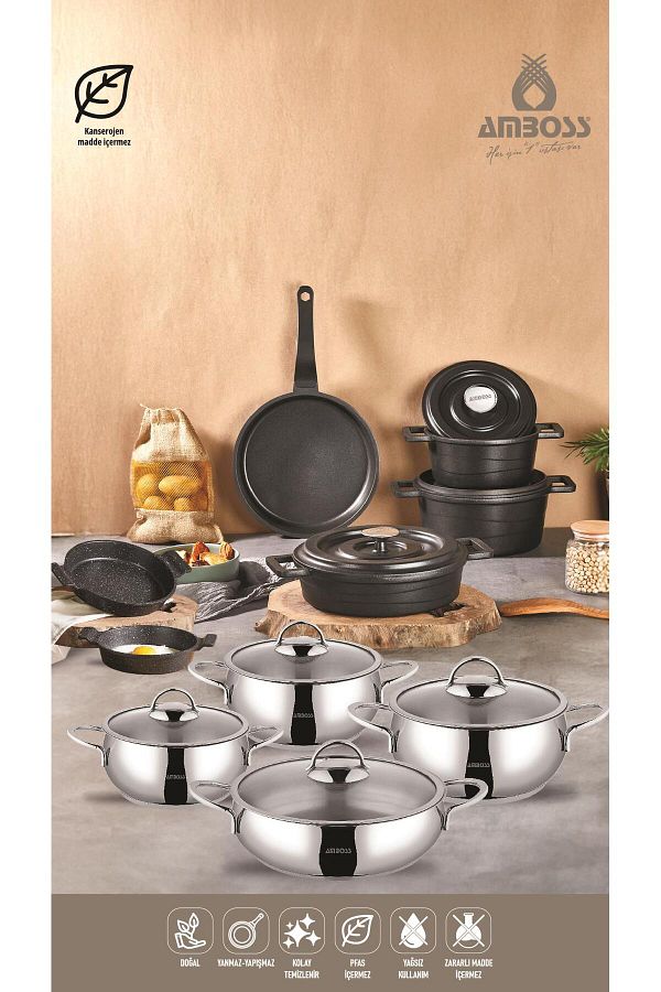Amboss-Harmoni 17 Piece Cast Pot & Stainless Steel Pot and Saucepan Set 1