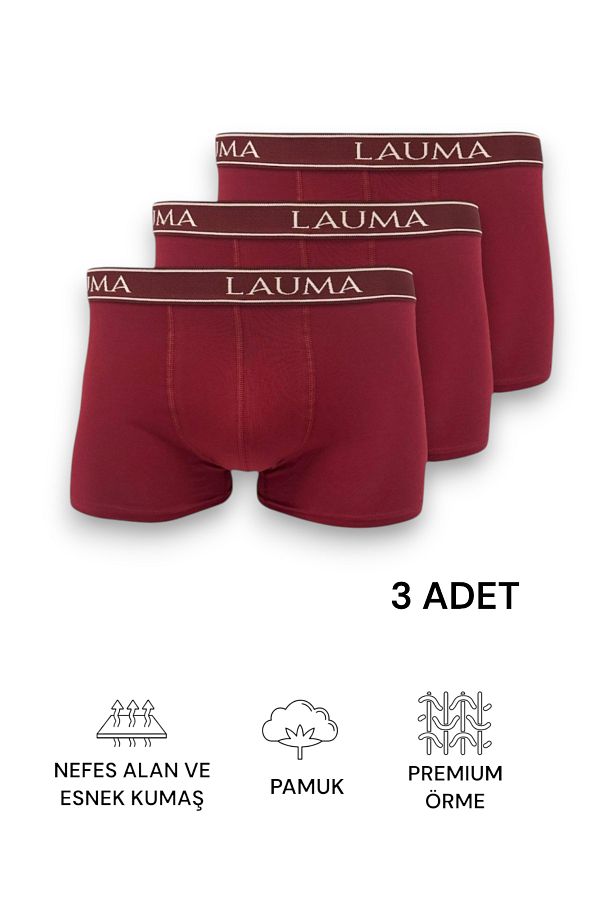 LAUMA-Cotton Flexible Lycra Claret Red Men's Boxers 3 Pack 1
