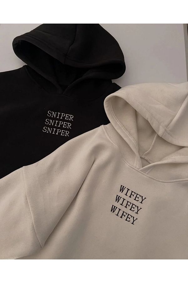 PENTHİLUS-Sniper Wifey Printed Hooded Hoodie Trend Sweatshirt 1