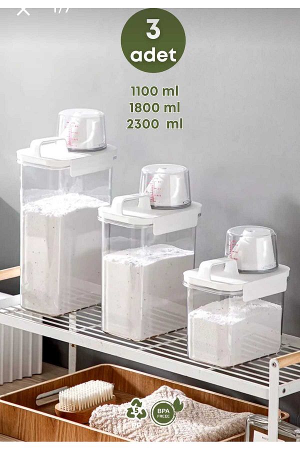 AURA-Leak-Proof Feed-Detergent-Food Box Set of 3 1100Ml-1800Ml-2300Ml with Scale Lid 1
