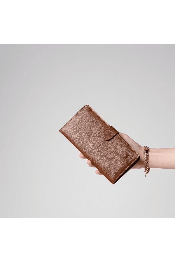 Deriza-Twist 2323 Genuine Leather Unisex Wallet with Phone Compartment Flother Tan 1
