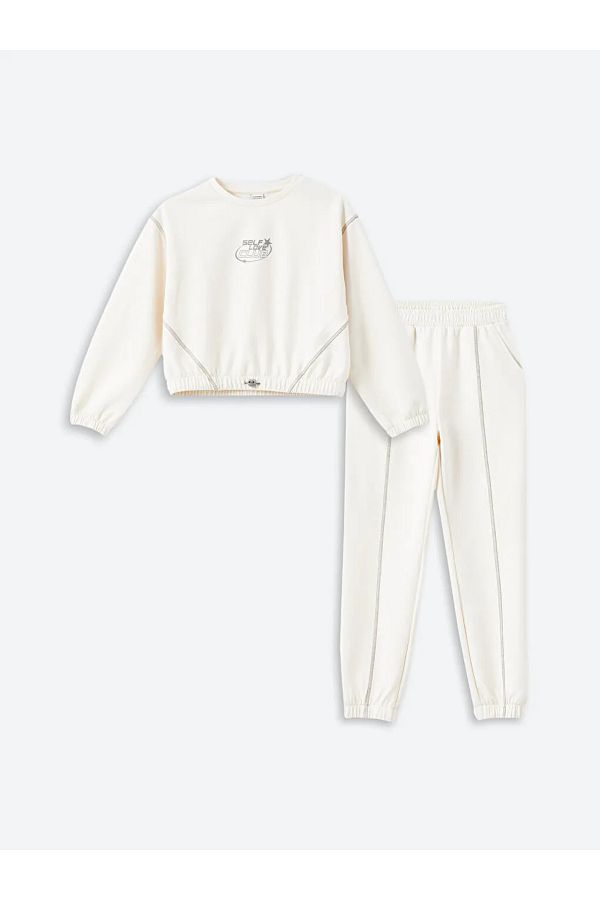 LC Waikiki-طقم بدلة رياضية للفتيات برقبة دائرية من LCW Kids Ecru 1