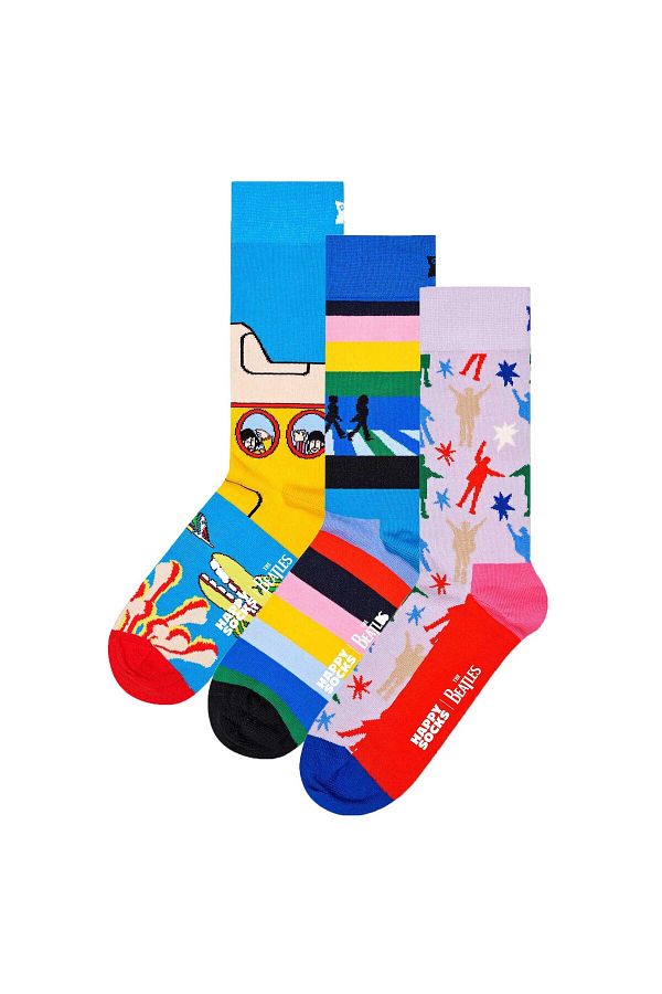Happy Socks-Unisex Socken, 3er Pack - The Beatles Gift Set, Geschenkbox, Farb-Mix 1