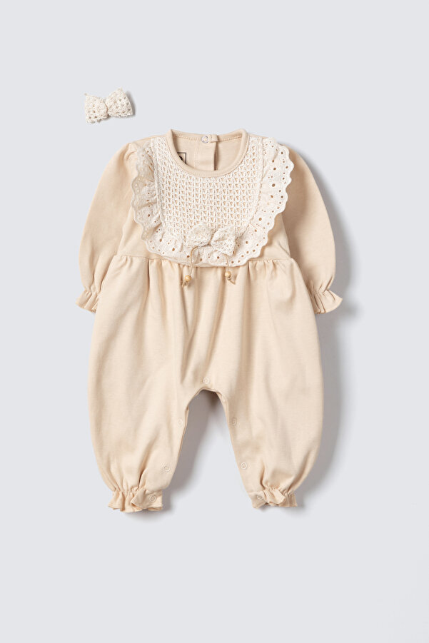 Rise Raba Kız Bebek Dantelli Uzun Kollu Tulum Toka 3-9 Aylık