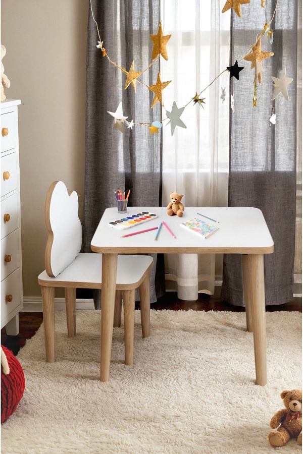 AKTURK HOME-Children's Game and Event Table and Cloud Pattern Chair with Wooden Summer Sil Surface, Anti-Scratch, Paintable 1