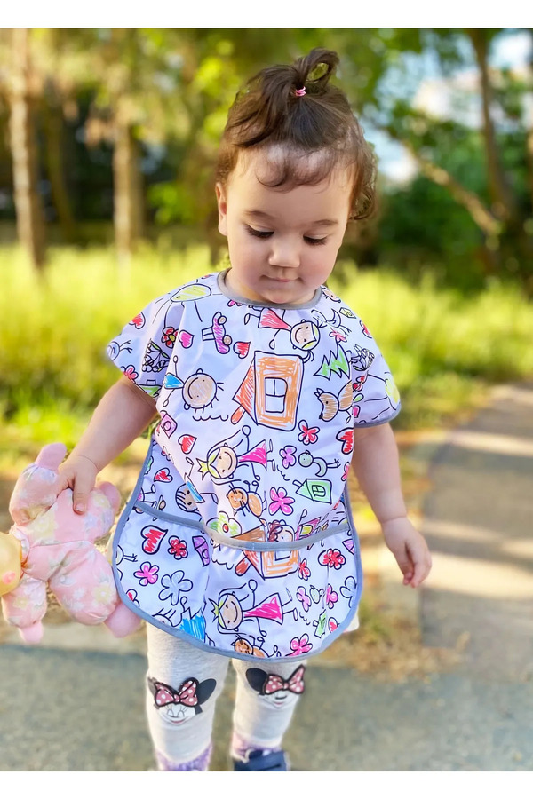 yorni 2 Adet, 1-3 Yaş Family, Sıvı Geçirmez, Cepli, Makinede Yıkanabilir Kısa Kollu Bebek Mama Önlüğü