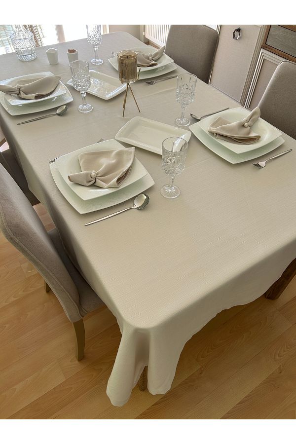 Zeren Home-Assos Premium Cream Color Dartless Tablecloth 1