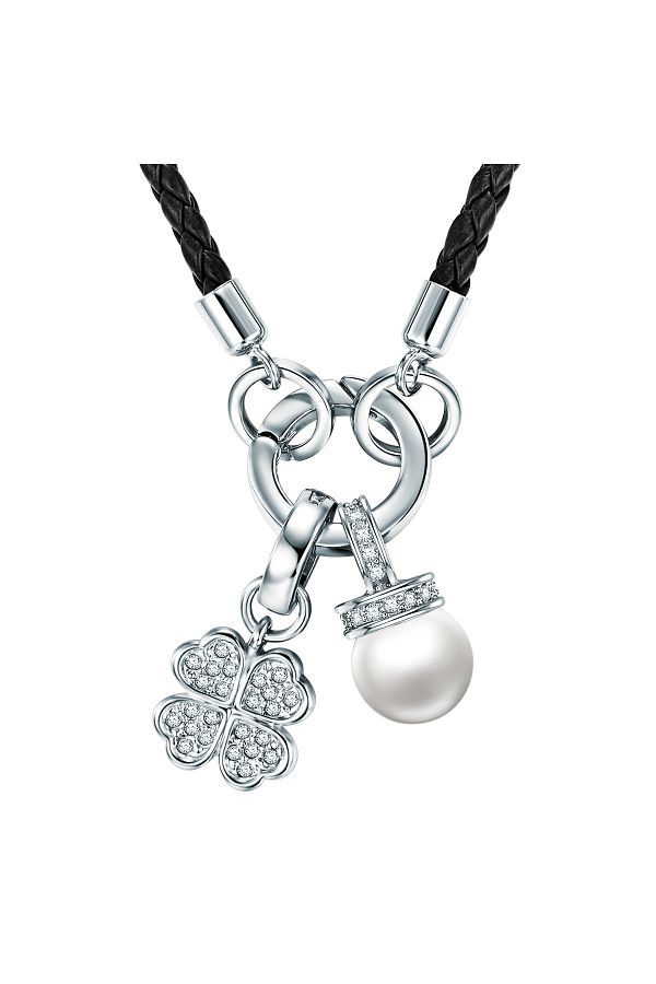 Lulu & Jane-Kette mit Kristallen von Swarovski® Kette schwarz Perle (synth.) weiß verziert mit Kristallen von Sw 1