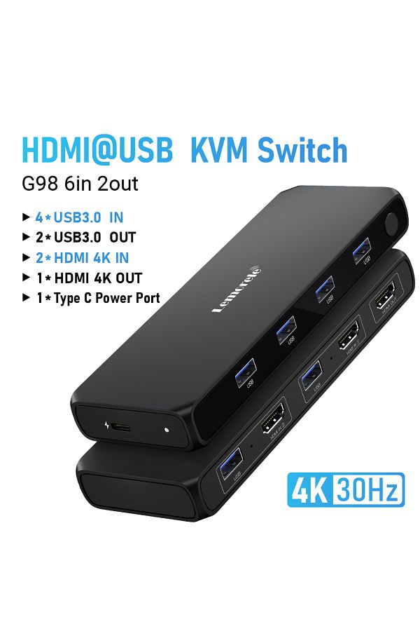 lemorele-محول USB و HDMI ومحول USB KVM ومحول USB 3.0 بمدخلين و4 مخرجات ومحول USB KVM 1