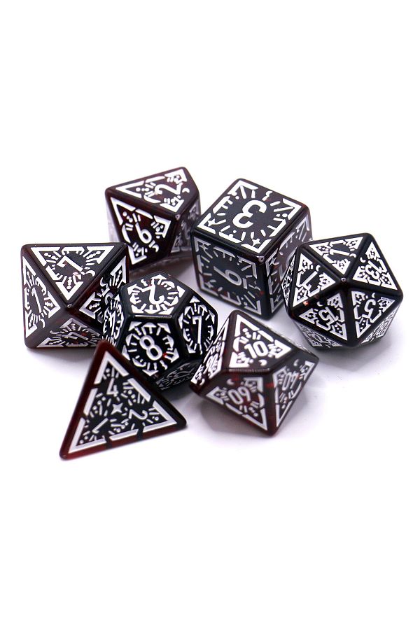 Choice-Translucent Red 7pcs Set Translucent Classical Rune Relief Board Game Dice Set Trpg Dice, Polyhedral 1