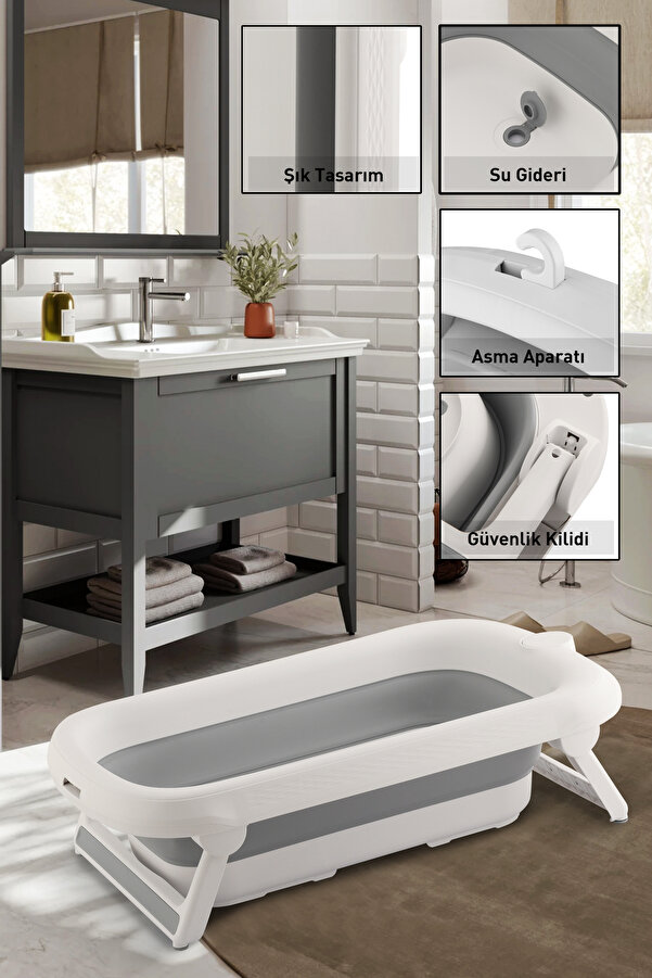 Zuu Baby Bebek Küveti Katlanır Lüks Aqua Nest Gri 45 Litre