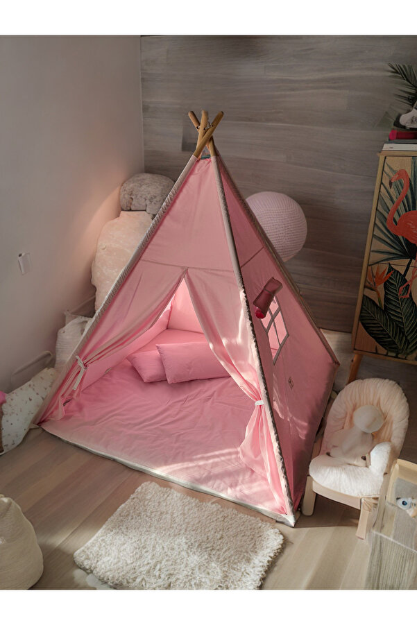 YHH Kids LumiTent Işıklı Çocuk Oyun Çadırı Kızıldereli Çadırı Oyun Evi Minder ve Yastıklı Pembe
