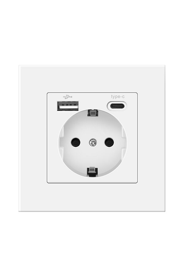 Choice-Wall Socket Eu Power Socket ,socket With Usb Charging Port And Type C 2.1a 16a Gray Pc Panel 86mm*86 1