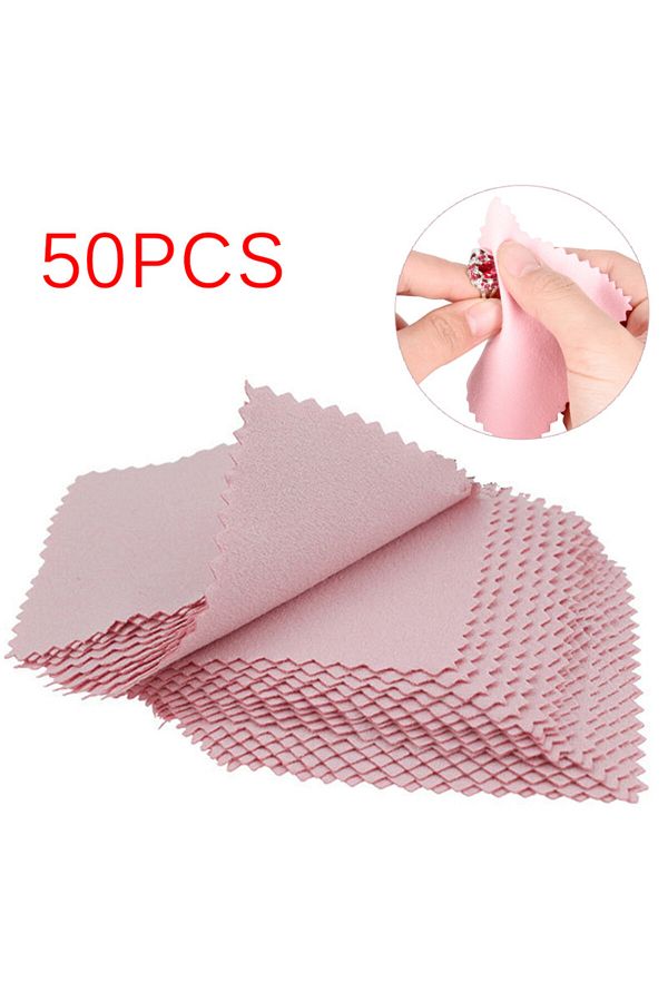 Choice-50pcs 50pcs/pack 8cm*8cm Jewelry Polishing Pink Color Fabric Polish Cleaning Cloth Care For 925 Clea 1
