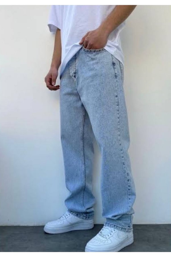 Generic Brands Men's Baggy Fly Loose Fit Jeans with Belt and Elastic Back Jeans